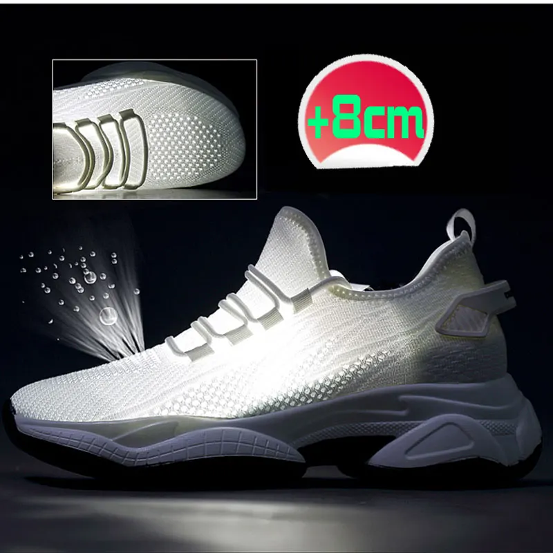 Sneakers men elevator shoes for men casual insole 8cm 6cm optiomal heels height height increase taller male 36-44