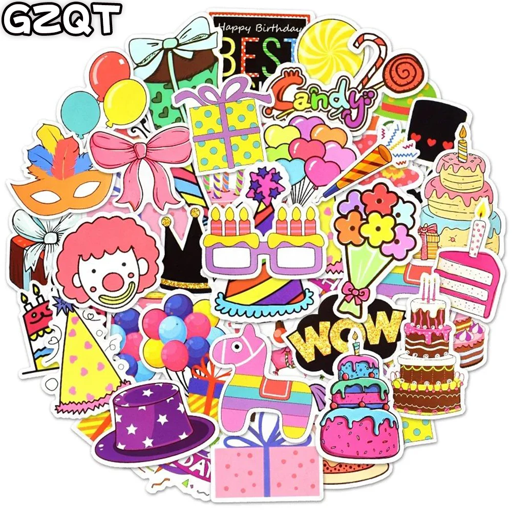 

10/30/50 PCS Birthday Cute Stickers Laptop Bike Car Luggage Diary Funny Waterproof Sticker Pack Kids Toys Decal Gift Party Decor