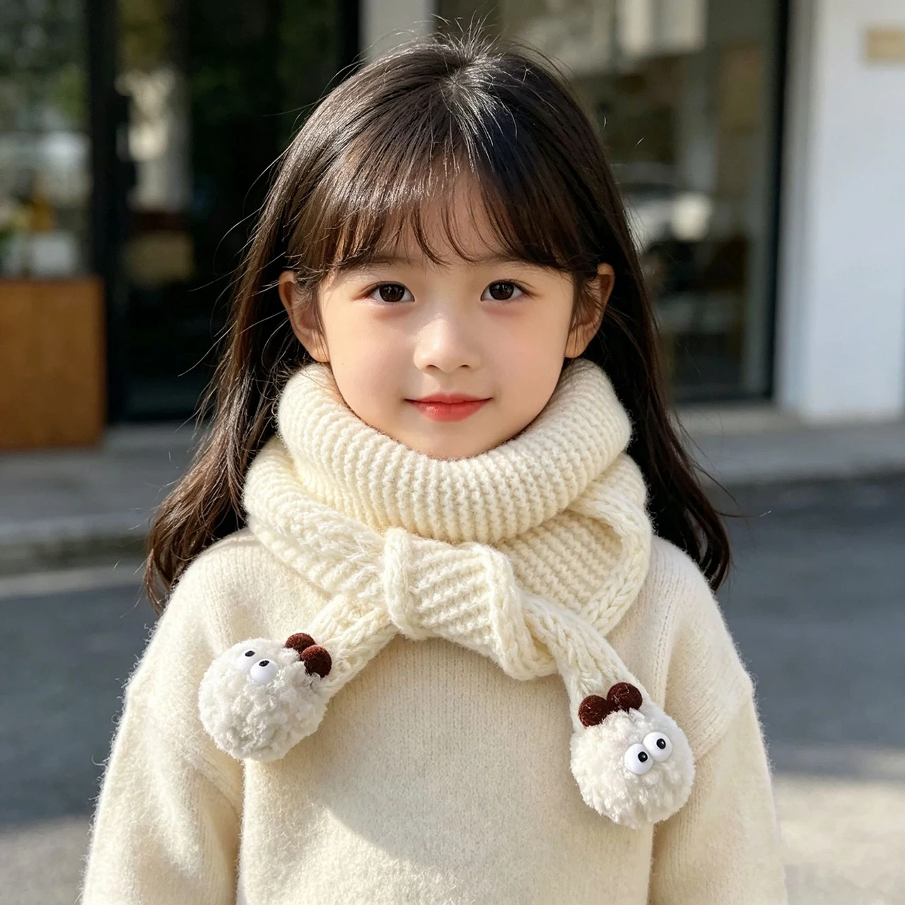 Cute Cartoon Ball Triangular Scarf Baby Cross Neckerchief Solid Color Woolen Knit Scarves 1-8yYear Kids Winter Warm Neck Cover