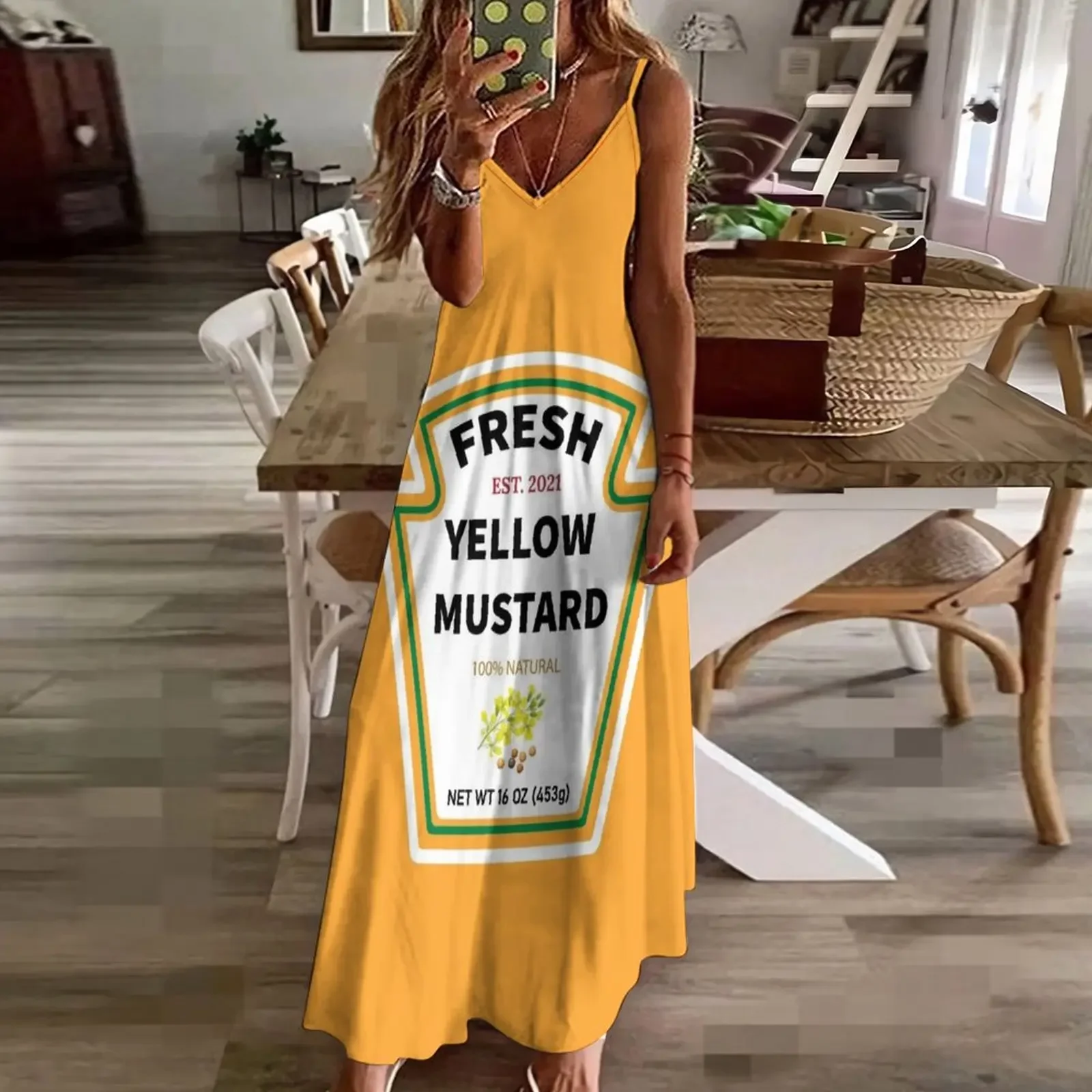 Vestido mostarda sem mangas para mulheres, traje amarelo de Halloween, vestido fresco, estilo coreano, vestidos de verão