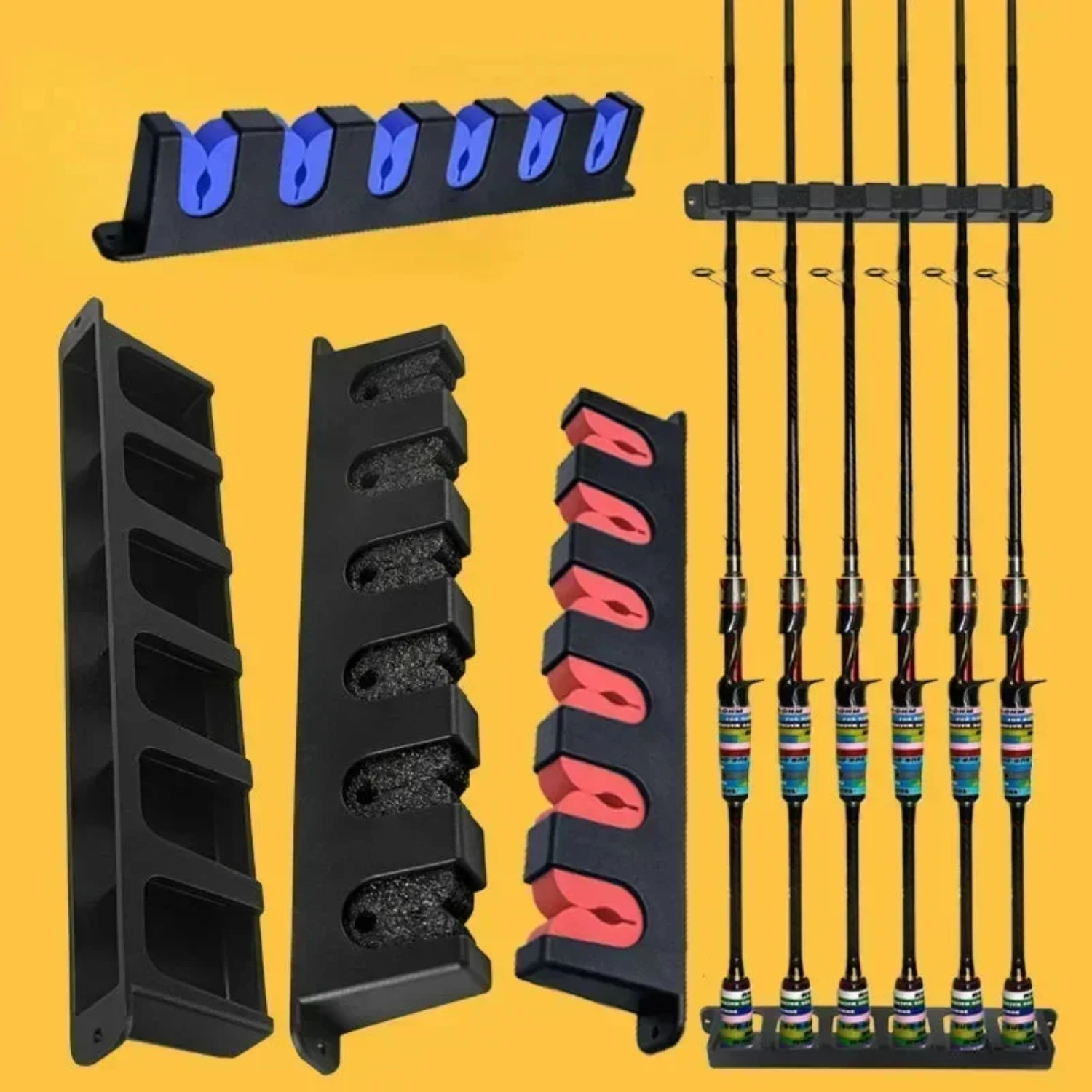 

Heavy-Duty Sturdy Vertical Modular Wall Mount Fishing Rod Holders Rack - Securely Organized 6-Rod Storage for Your Collection -