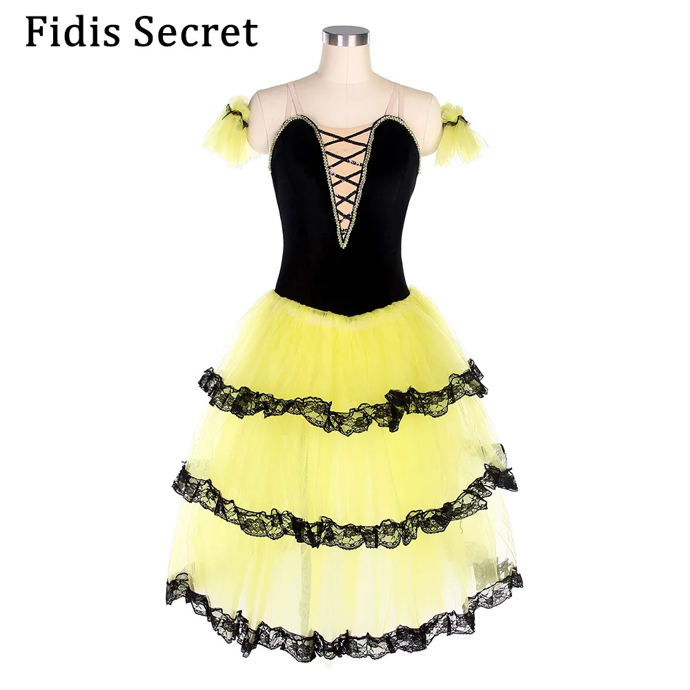 

Upscale Women Yellow Tulle Romantic Ballet Tutu,Girls Recital Performance Dance Costumes,Ballerina Stage Competition Long Dress