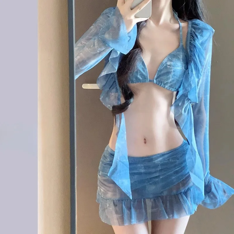 

Bikini Swimsuit Women's Four Piece Set Sexy Slimming Pure Desire Long Sleeved Sun Protection Swimming