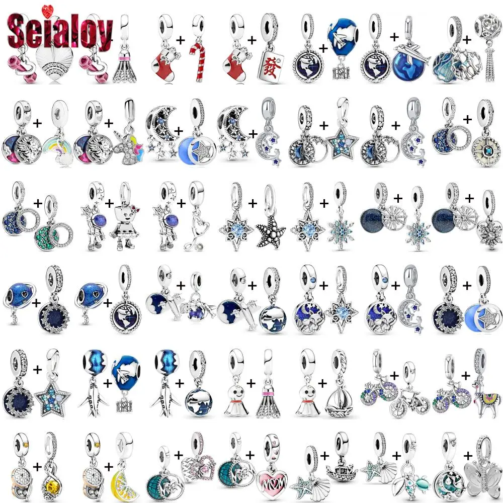 

Seialoy 2pcs/lot Aircraft Earth Beads Charm Star Astronaut Pendant Rainbow Unicorn Dangle DIY Jewelry Bracelets Accessory