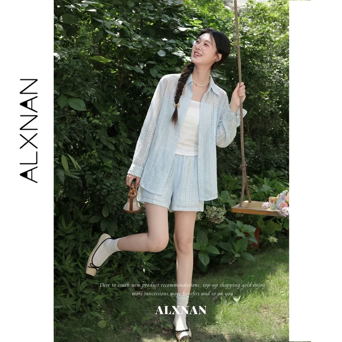 

ALXNAN Blue Shorts Women Summer Casual Elegant Fashion Wide-leg Shorts Female Baggy Short Pants 2026 Ladies Clothing L63068-1