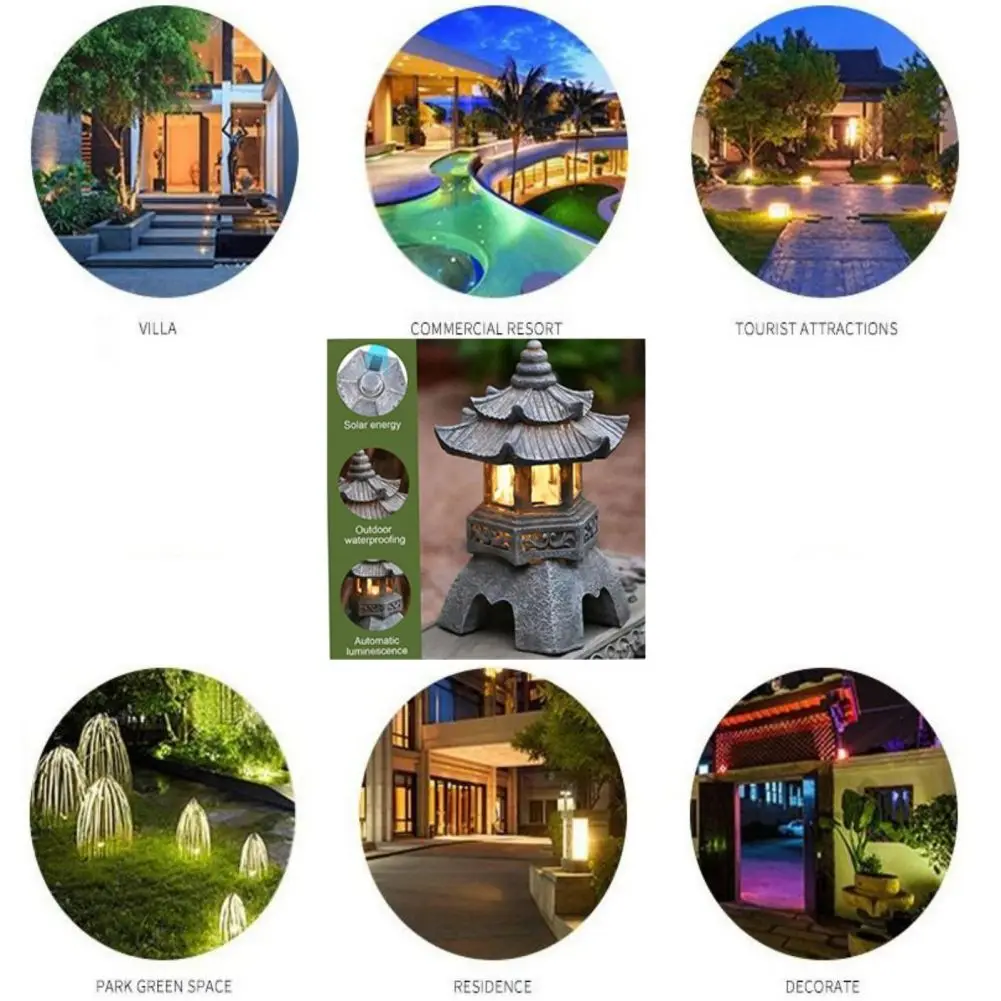 Linterna Solar Pagoda para jardín, luces LED integradas, impermeable, a prueba de óxido, decoración Zen para Patio