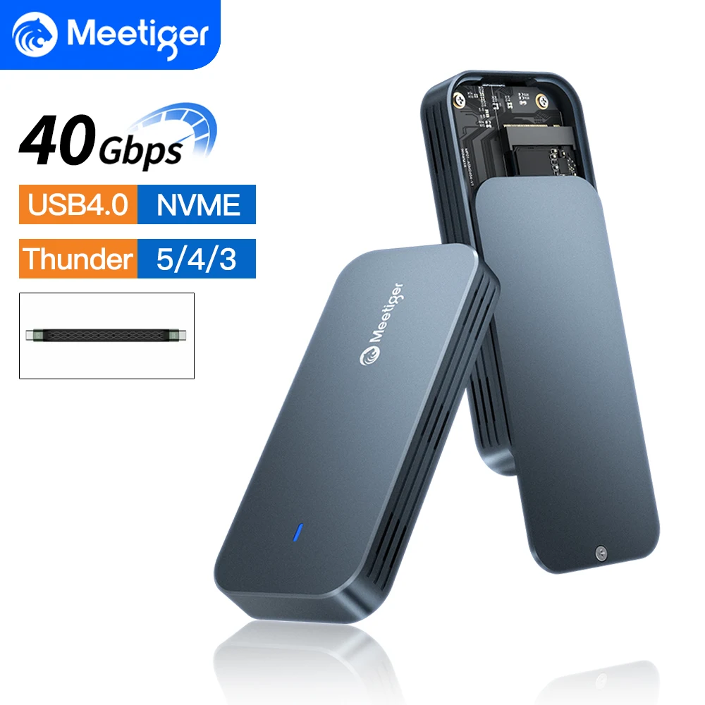 Meetiger Thunderbolt 3/4 USB4.0 Type-C External Hard Drive Case for USB4 M.2 SSD Case 40Gbps SSD Adapter Aluminum M.2 NVMe Case