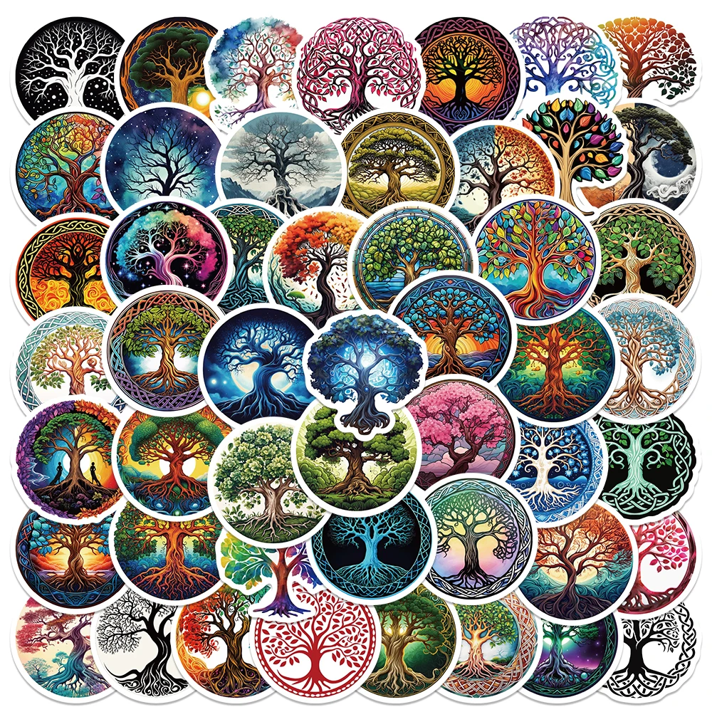 Colorido Tree of Life adesivos impermeáveis, decalques para telefone, laptop, skate, mala, guitarra, estética, presente das crianças, 50pcs