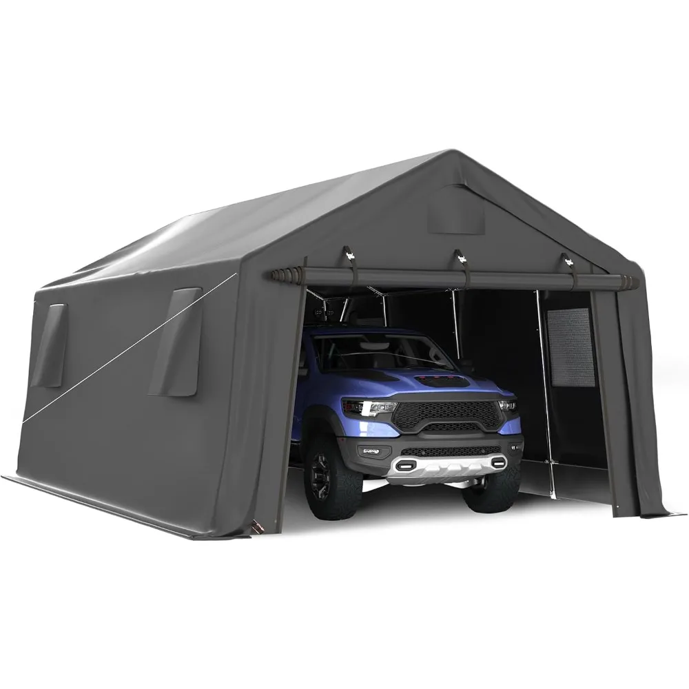 12x20 FT Carport Heavy Duty, Peak Roof Portable Garage Waterproof Anti-Snow UV-Resistant Car Port, Sheds