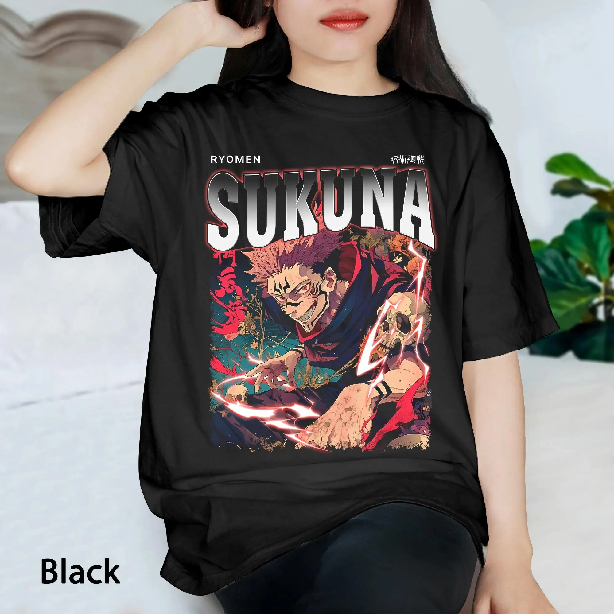 

Рубашка Ryomen Sukuna Anime JJK Sukuna Рубашка Anime Manga Fans JJK Рубашка в подарок для мужчин и женщин Черная повседневная хлопковая футболка с круглым вырезом