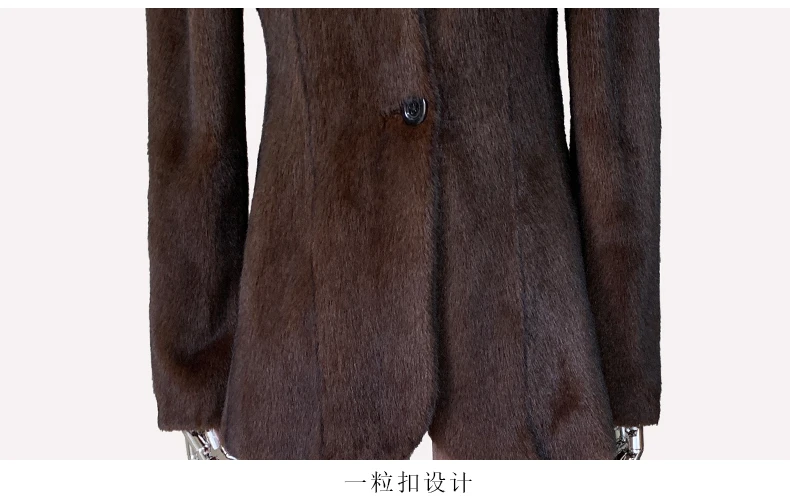 Nerazzurri Winter Short Brown Thick Warm Soft Fitted Faux Mink Fur Coat Women Single Button Elegant Luxury Chic Fluffy Jacket