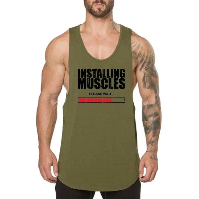 

Installing Muscles Please Wait Print Cotton Vest Gym Bodybuilding Muscle Sports Tank Tops Mens Fitness Workout Sleeveless Shirt
