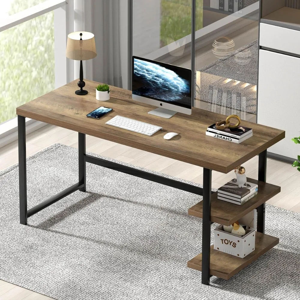 

Computer Desk, Home Office Desk with Storage Shelves, Modern Study Writing Gaming Table, Rustic Oak, 55 Inch,Computer Desk