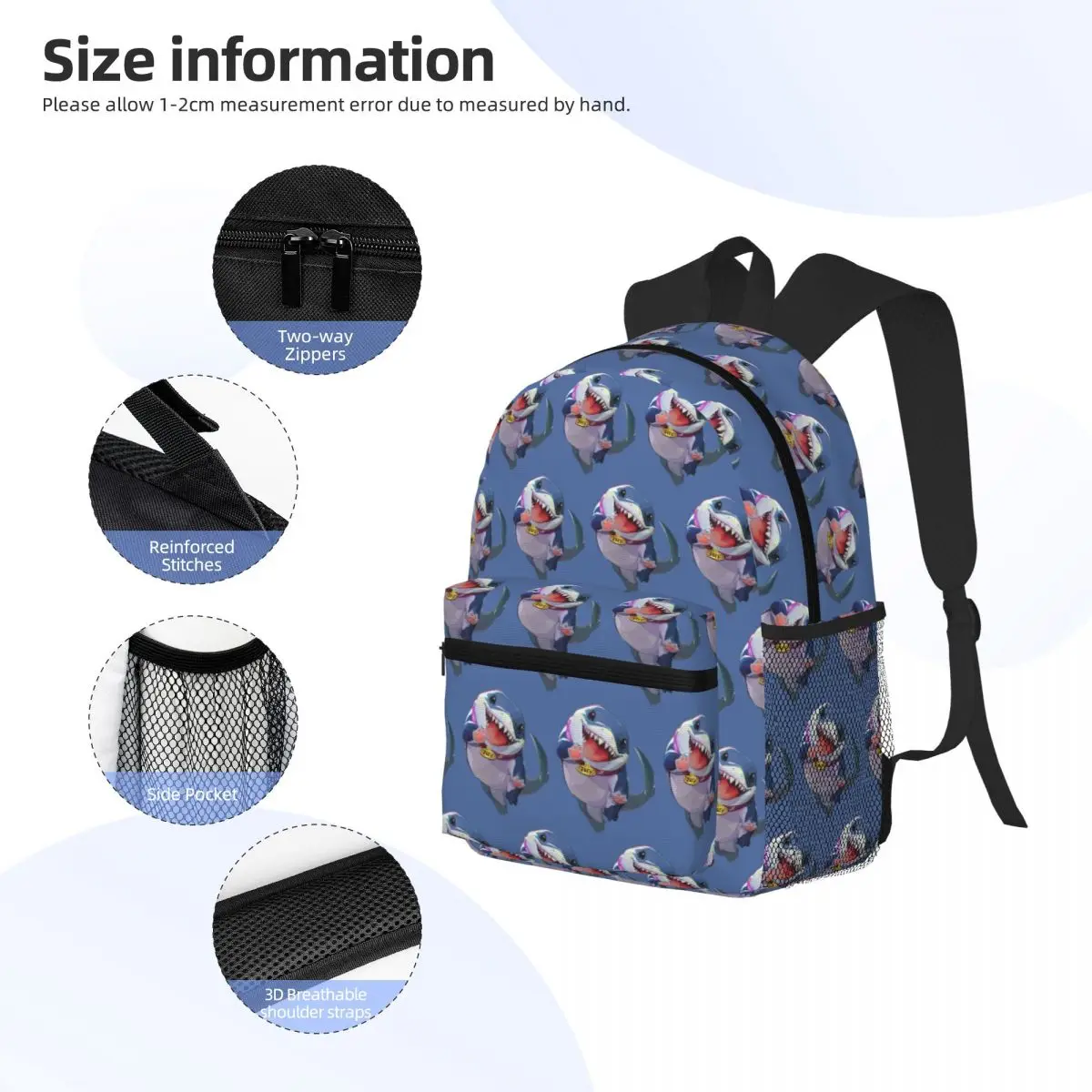 Mochila para estudiantes de Jeff The Land Shark, mochila escolar para senderismo, mochila de viaje para hombres y mujeres, mochila de moda, bolsos de hombro