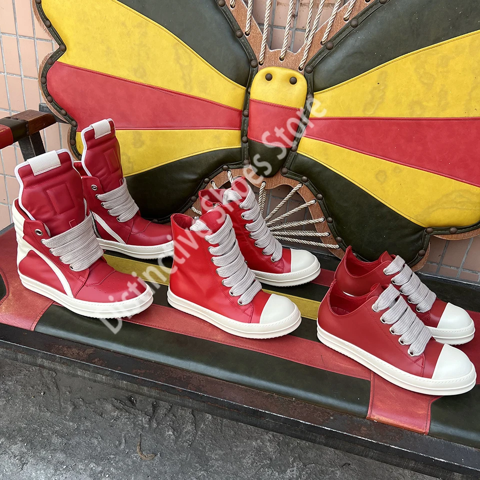 Men Shoes Red - Brand Men Leather Sneakers Jumbo Lace