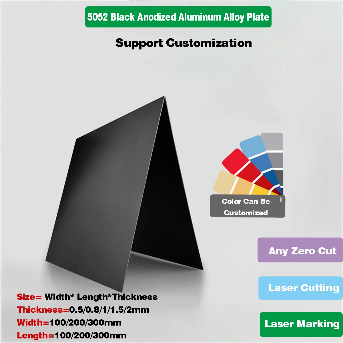 

THK0.5/0.8/1/1.5/2mm Black 5052 Aluminum Alloy Plate Anodized Aluminum Sheet Customizable Size 60x60/100x100/200x200/300x300mm