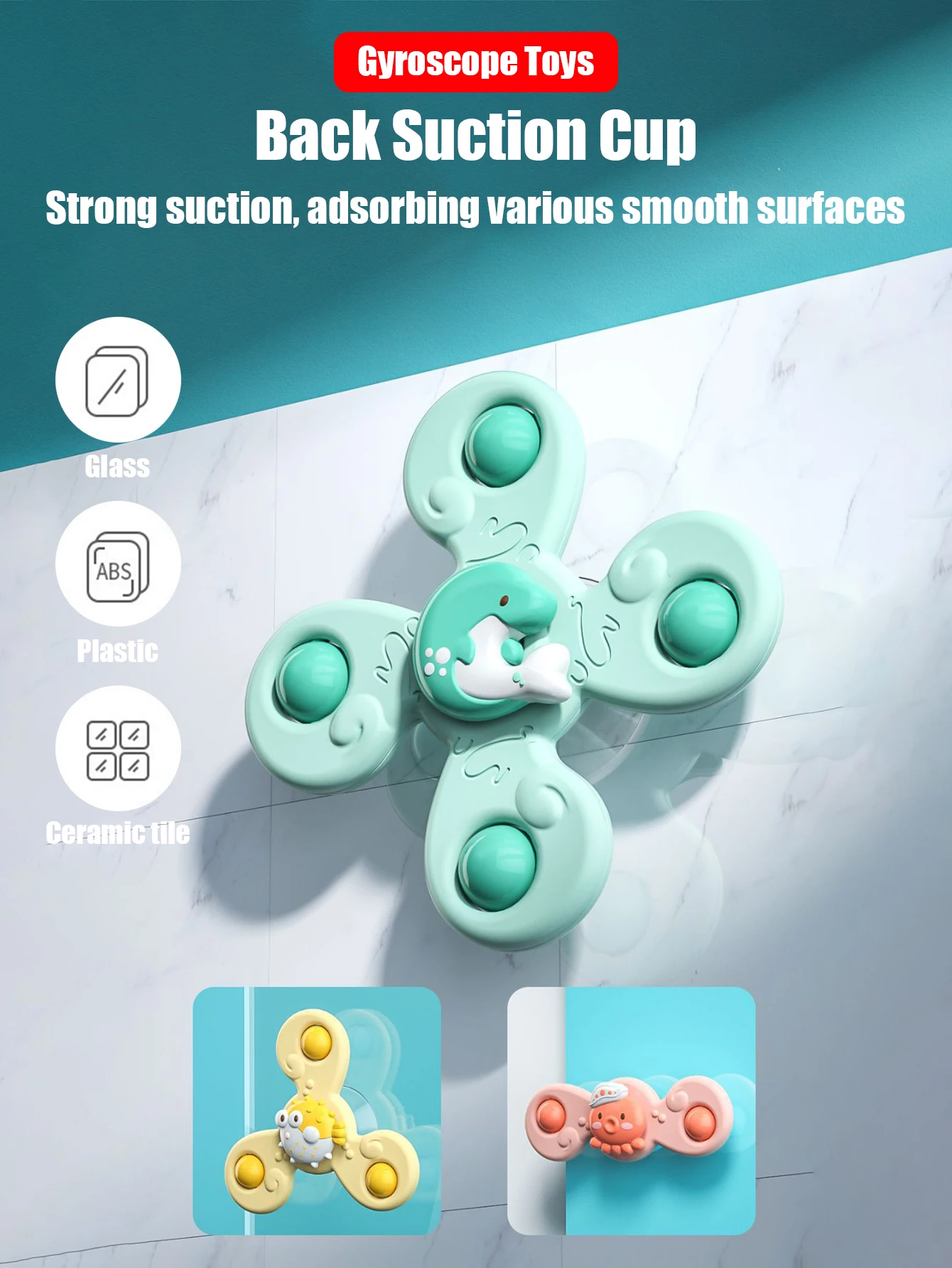 3Pcs/Set Baby Bath Toys Funny Bathing Sucker Spinner Suction Cup Cartoon Rattles Fidget Educational Toys For Children Boys Gift