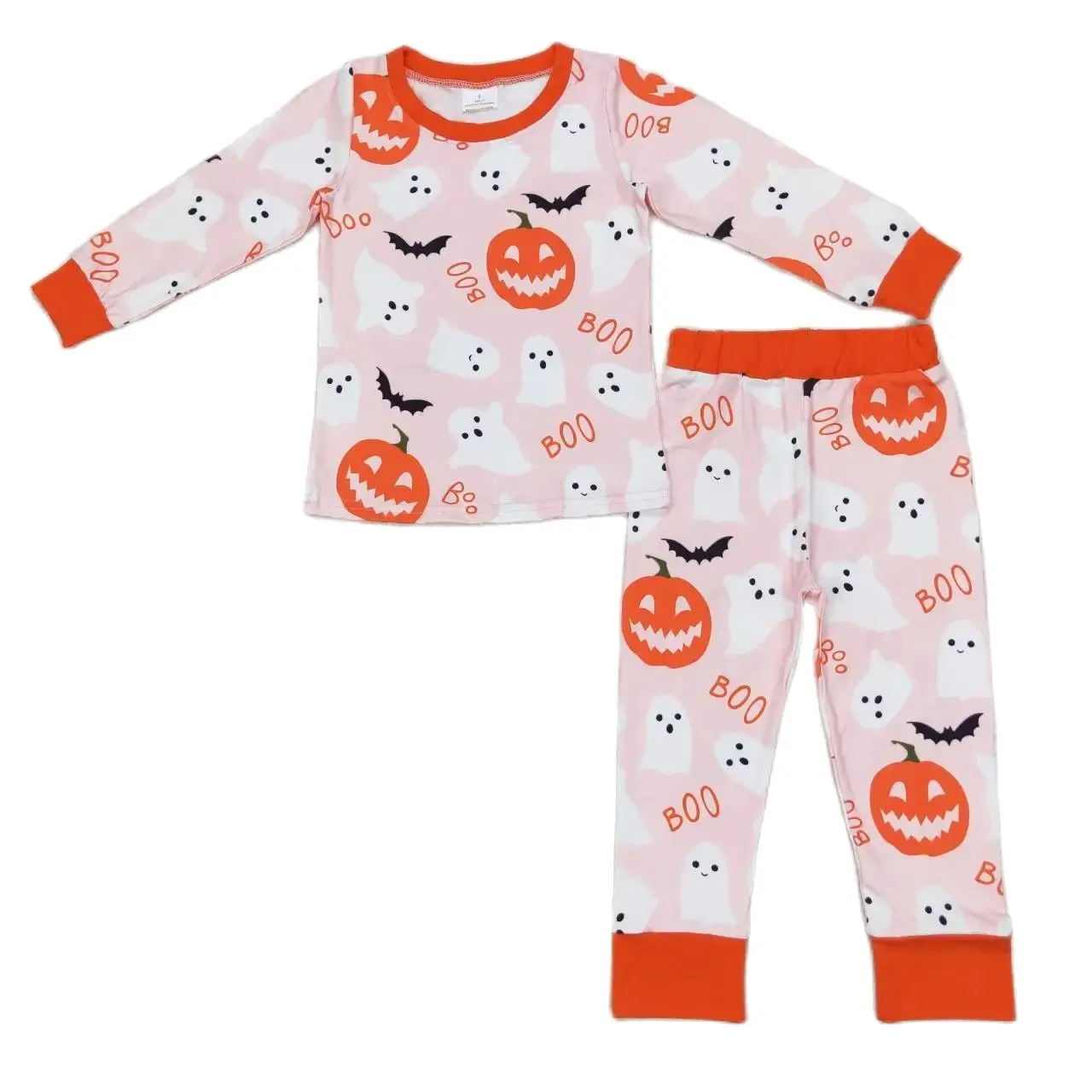 

GLP1198 Kids Girls Autumn Outfit Sets Long Sleeveless Top Boo Bat Ghost Pumpkin Lamp Pink Print With Trousers Children Clothes