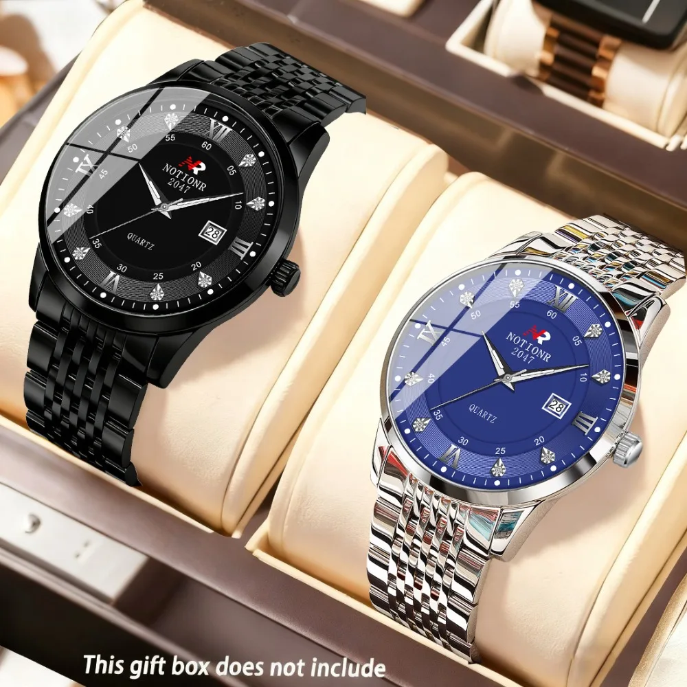 2pcs Classic Men's Quartz Watch with Stainless Steel Strap | Casual Watch | Business Watch | Ideal for Birthday, Holiday Gifts
