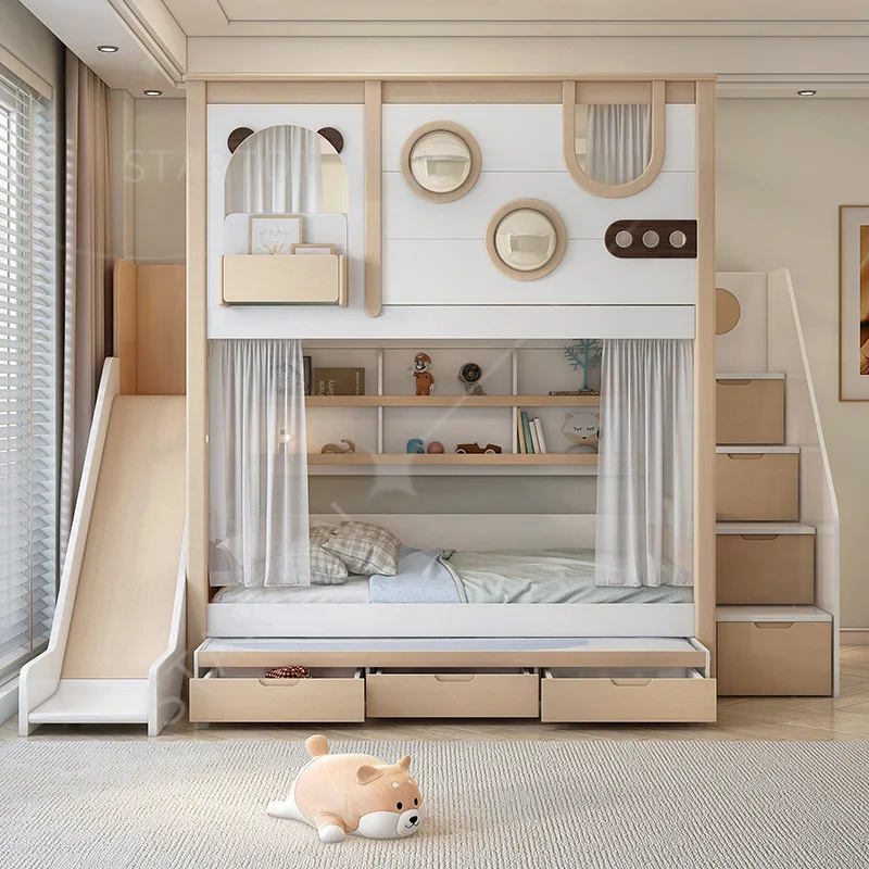 Children's Upper and Lower Beds Bunk Beds Two-layer Elevated Parallel Beds Upper and Lower Bunks High and Lower Child and Mother