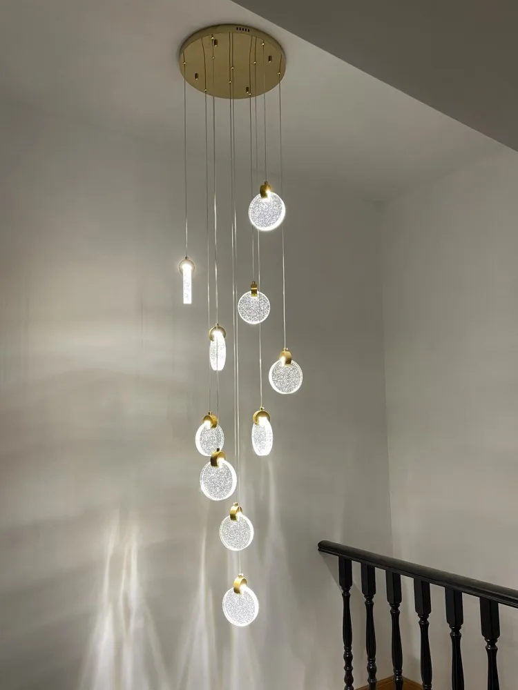 Stairwell Large Bubble Crystal Pendant Lights Long Stair Lighting Led Pendant Lamp Villa Hotel Spiral Staircase Chandeliers