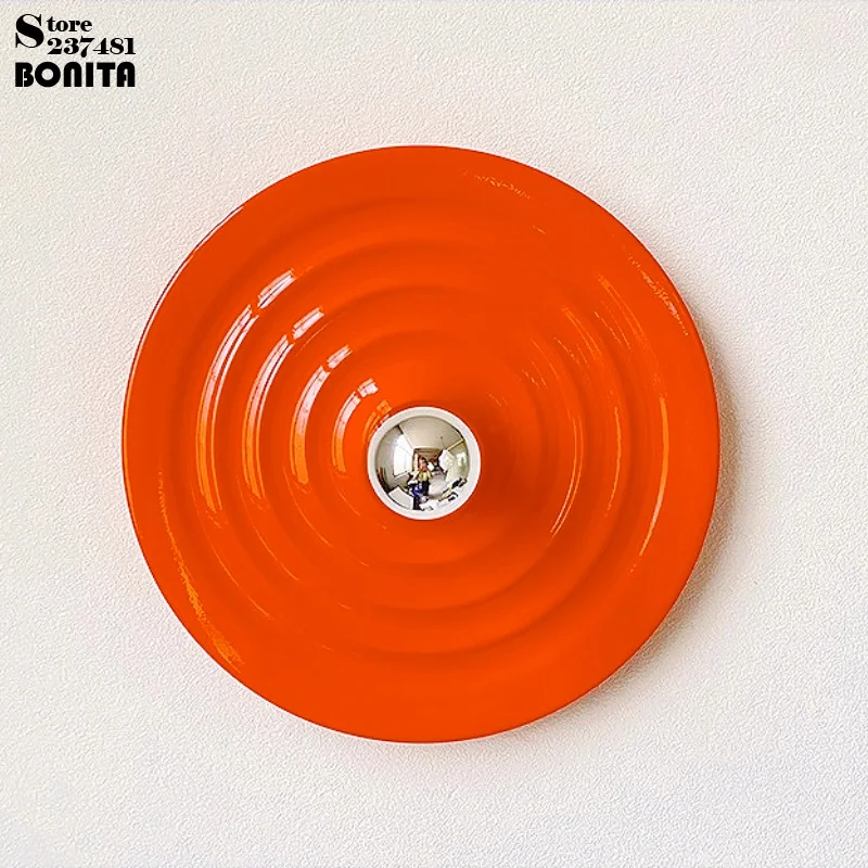Italian Style Orange Ribbed/ Flat Disc Wall Light Metal UFO Sconce Industrial Home Decor Dual Purpose Ceiling/ Wall Lamp Fixture