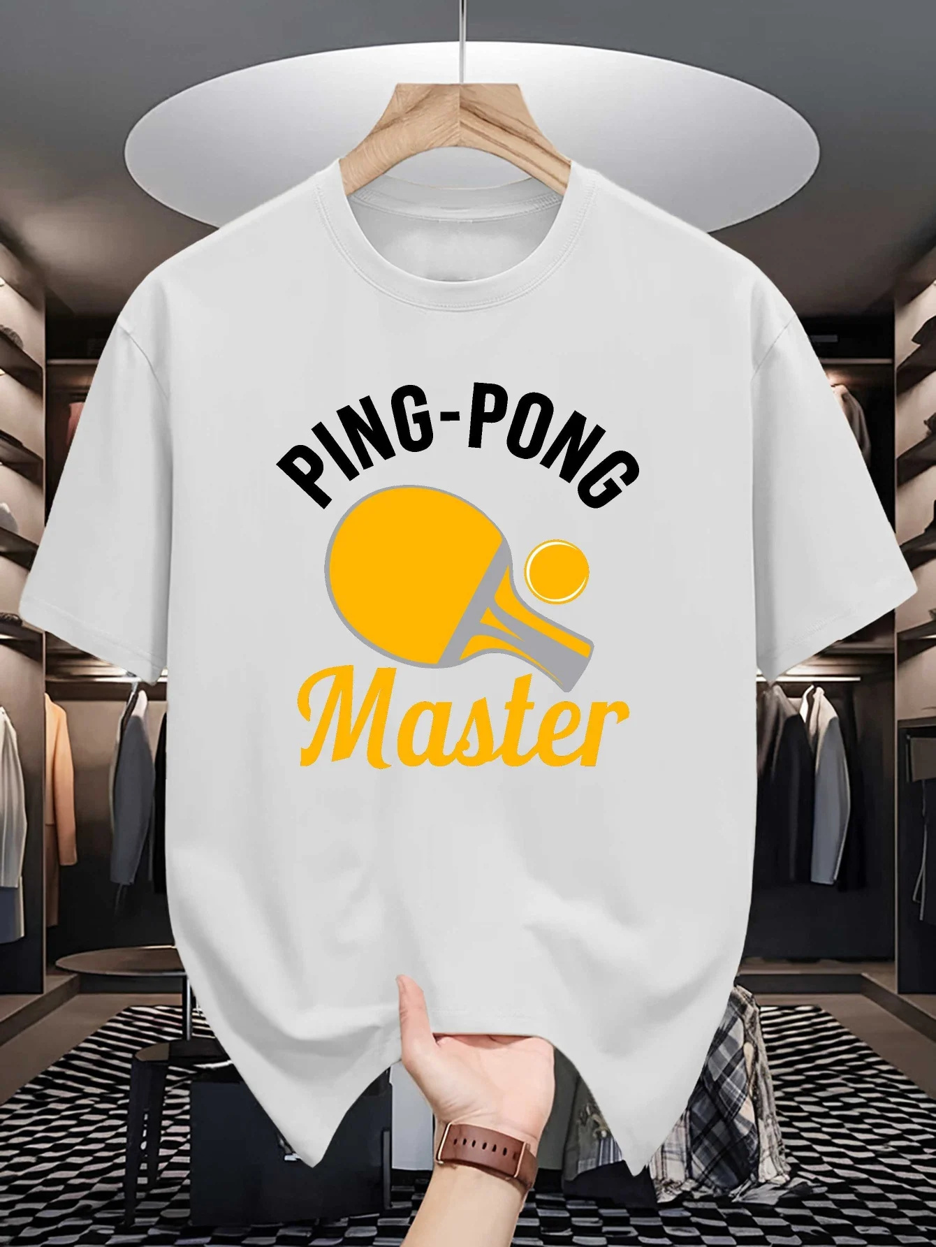 Mens Crew Neck T Shirt Ping Pong Master Table Tennis Racket Graphic Short Sleeve Casual Cotton Sport Player Streetwear Tees