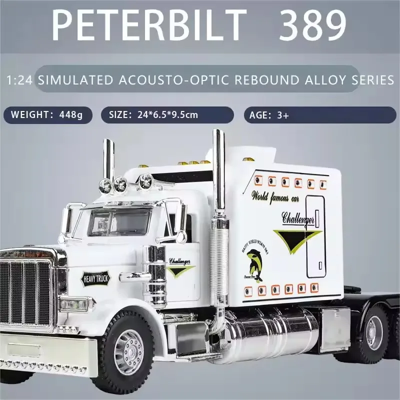 

Масштаб 1:24 Peterbilt 389, тракторный прицеп, игровой игрушечный грузовик для детей, литье под давлением, металлический литой звуковой и световой автомобиль