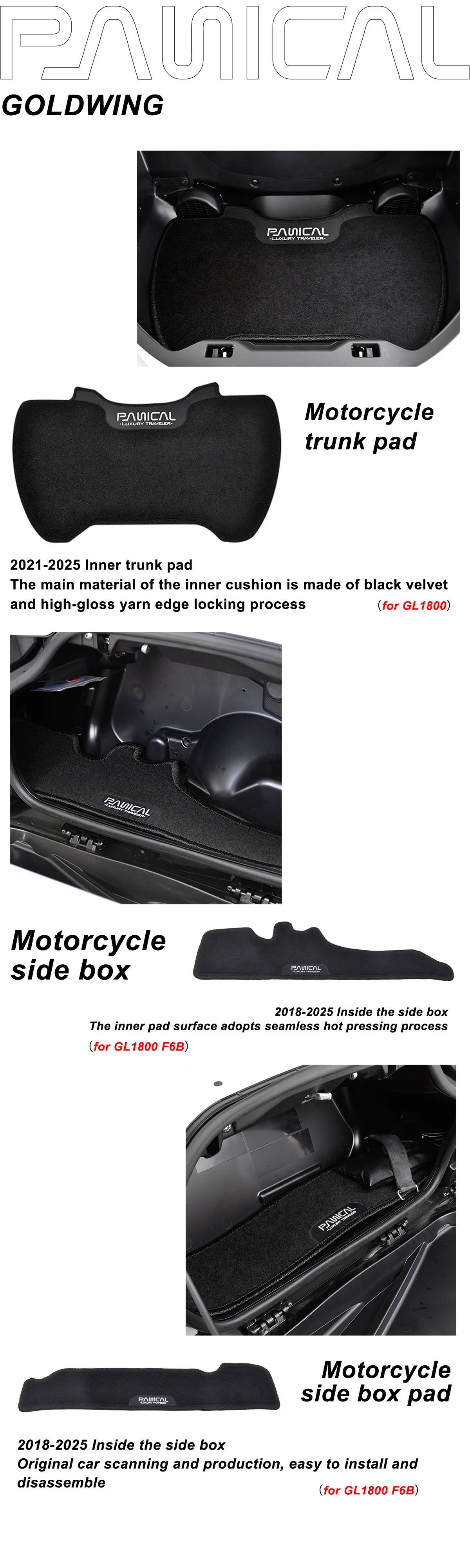 PANICAL für Honda 2018-2026 GOLDWING GL1800 F6B Motorrad-Kofferorganizer Pad Aufbewahrungstasche Heckkoffer-Matte Satteltaschen-Zubehör – Detail 12
