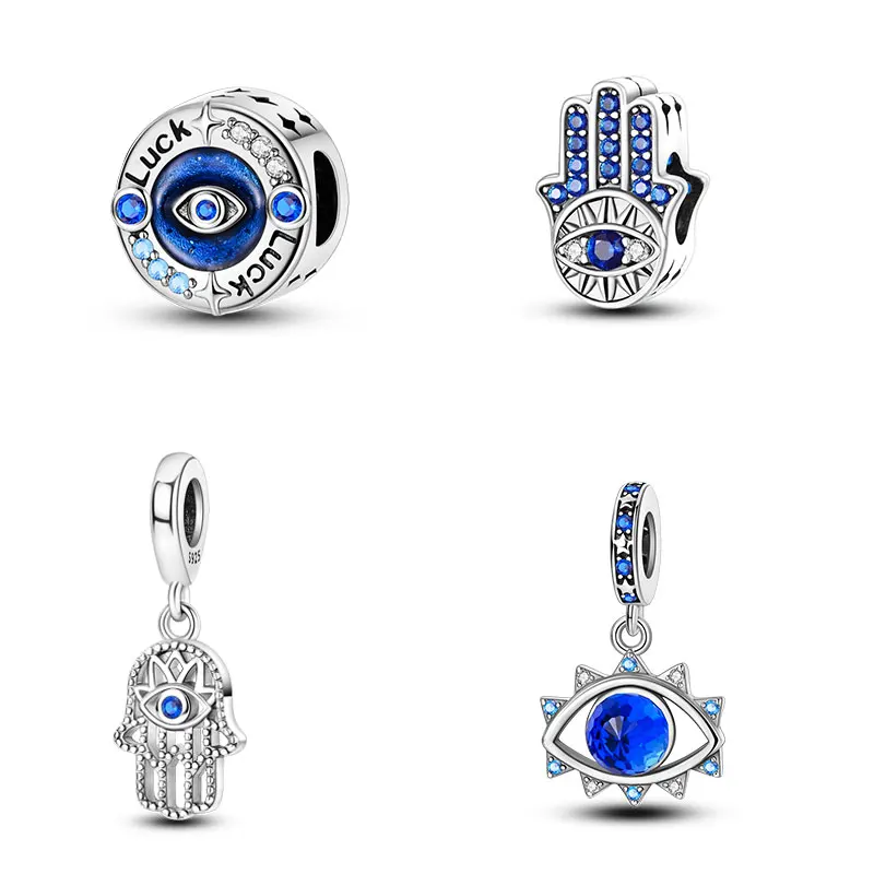 New Blue Series Palm Eye Charm Pendant For Original Snake Bone Bracelet DIY Fashion Beads Shiny Eye Amulet Charm 2024 Hot Sell