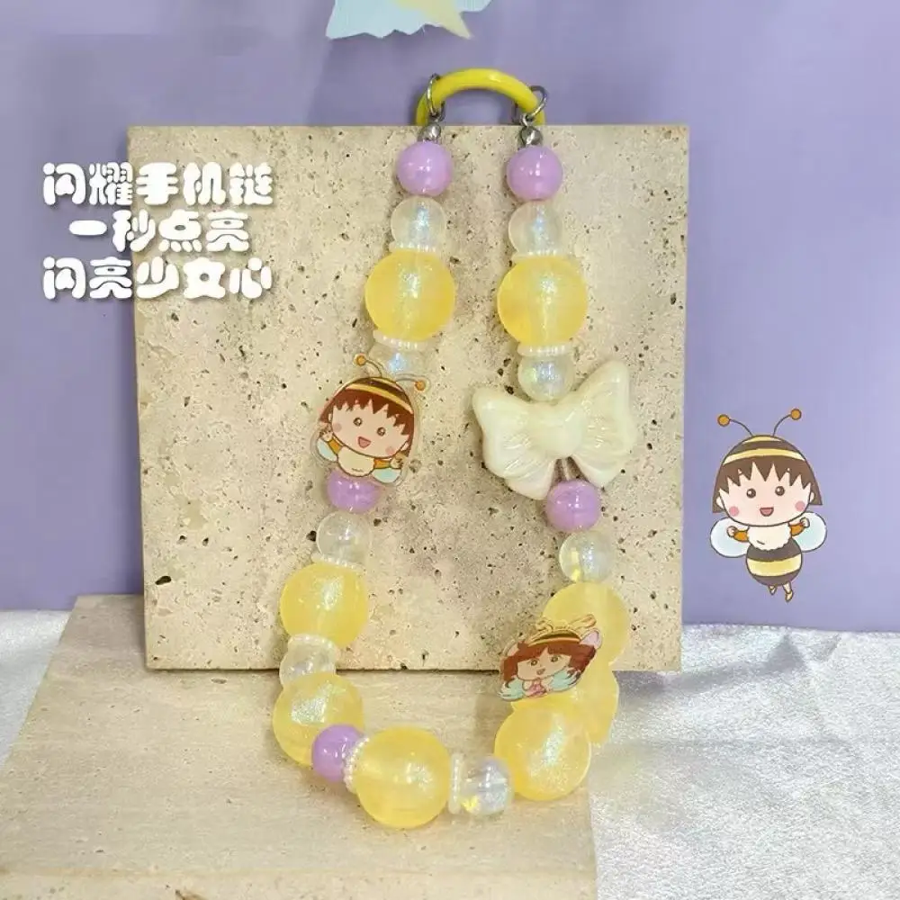 Chibi Maruko chan Bee series Bead string phone chain Acrylic Mirror pendant Cartoon ornament Hang bag birthday and Holiday gifts