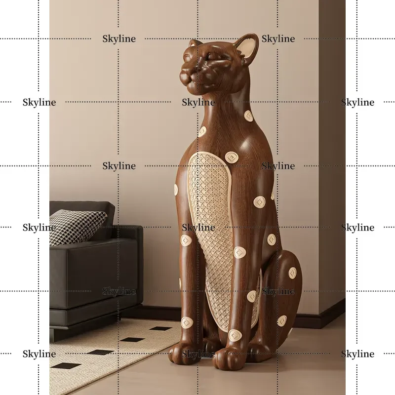 Medieval Style Lucky Leopard Large Floor Standing Ornament Retro High End Living Room Decor New Home Housewarming Gift