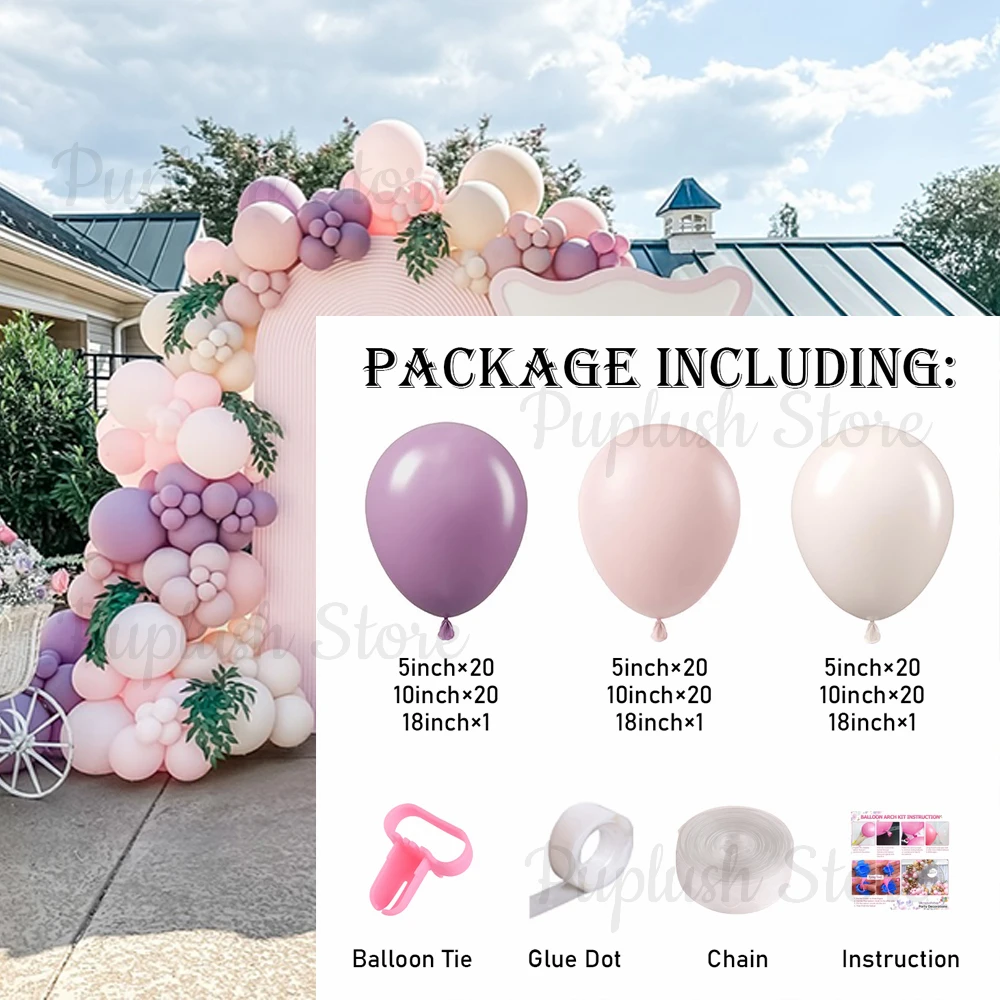 127Pcs Dusty Purple Pink Balloons Arch White Sand Pink Purple Balloons for Wedding Baby Shower Butterfly Birthday Party Decor