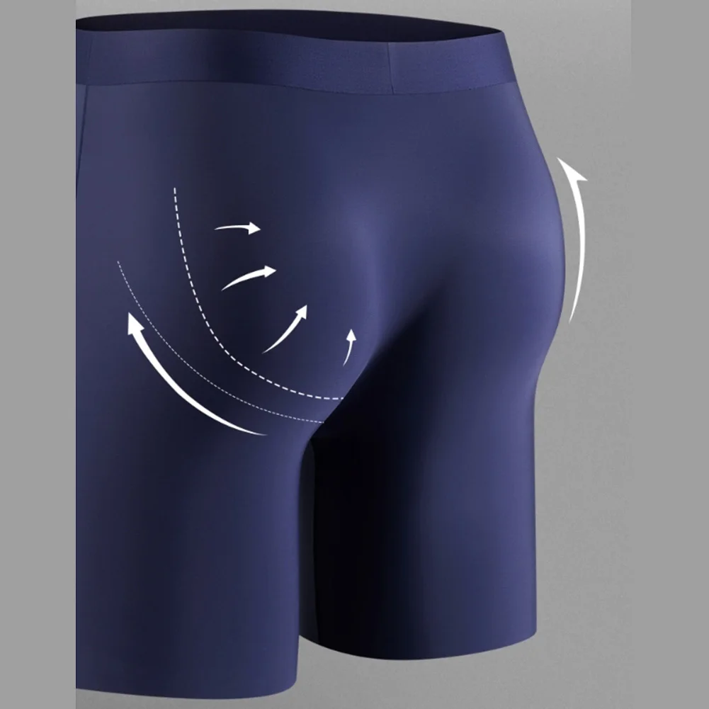 

fashion Mens Ice Silk Middle Waist U Pouch Underwear Lengthening Sports Shorts Boxer Briefs long leg Panties