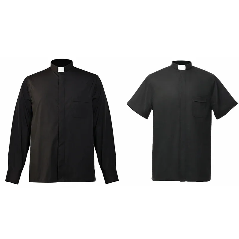 qq34Котальный костюм священника для женщин и мужчин, рубашка ортодексного священника с воротником-стойкой, церковная форма