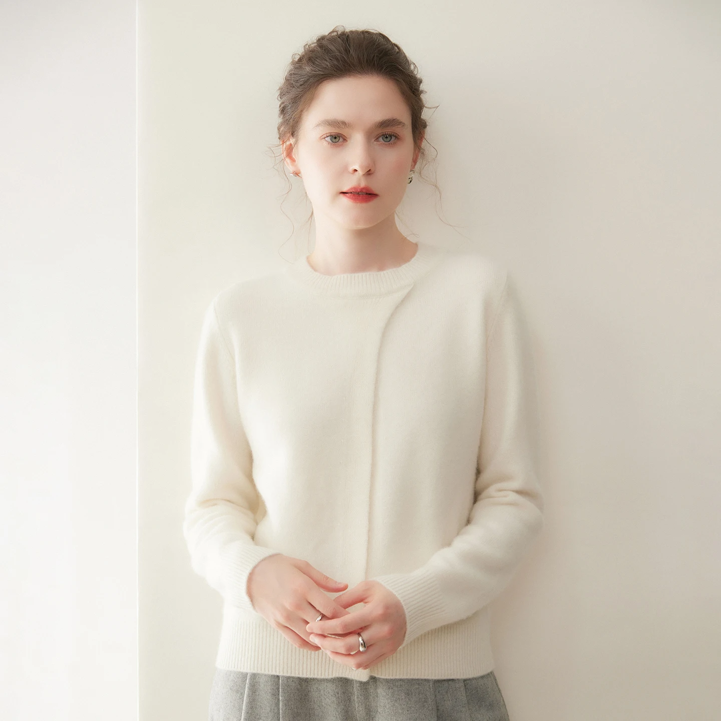Thickened Cashmere Sweater for Women Winter Autumn Pullover Knitted Warm Diagonal Design Round Neck Double Stranded Layer