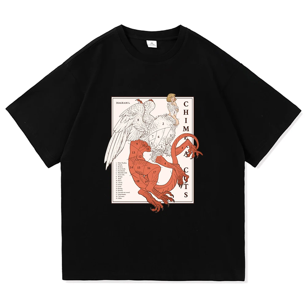 Dungeon Meshi Chimera Anatomy Diagram Graphic T Shirt Men Women Anime Vintage Gothic Loose Y2K Manga Fan Short Sleeve Tops
