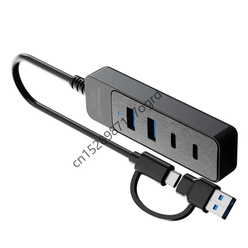 Multifungsi USB Splitter Hubs 1x USB3.0 1x USB2.0 2x Tipe C Port Konektivitas Meningkatkan Konektivitas untuk Rumah Kantor 634a