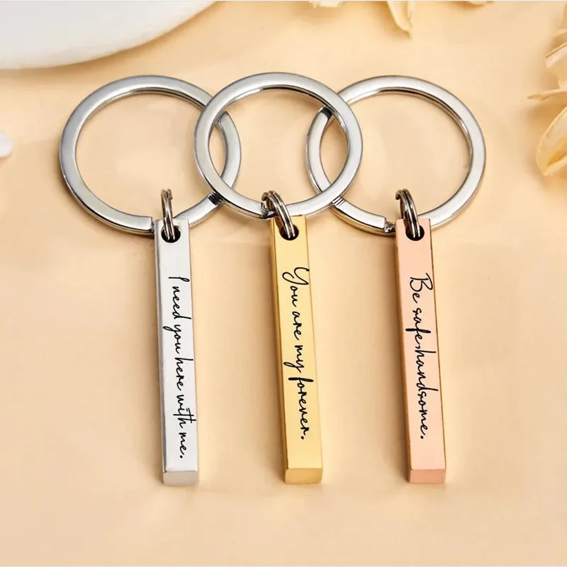 Personalized Bar Keychain Engraved Custom Keychain Drive Safe Mens Monogram Keychain Gift for Dad Fathers Day Boyfriend