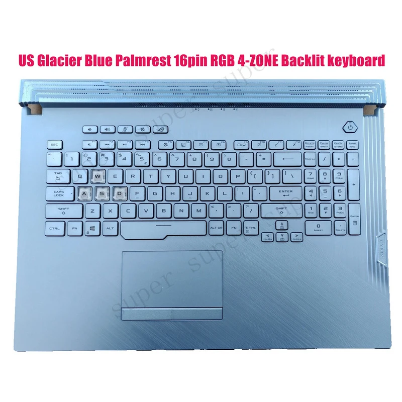 SSS+ US Blue Palmrest 16pin RGB 4-ZONE Backlit keyboard for Asus G712L G712LWS