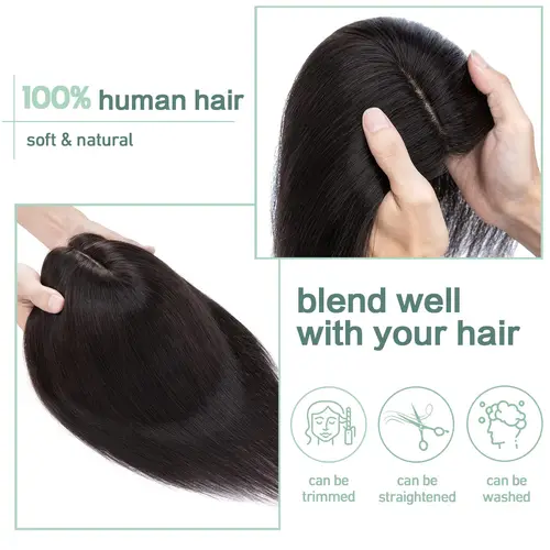 Imagen 2 del producto Topper de cabello humano de lujo para mujer, postizo Stragiht de 12 ""con encaje y línea de cabello indetectable para cobertura completa