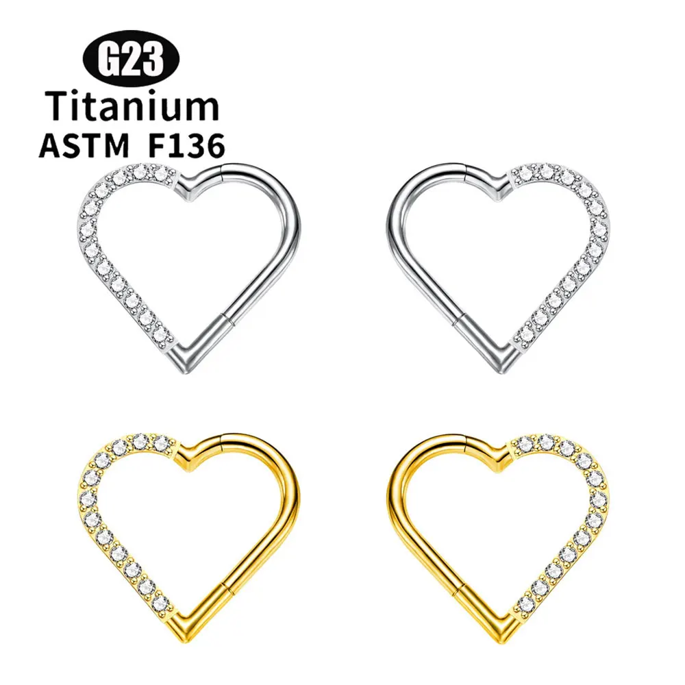 

10pcs Heart Daith High Quality Titanium Hoop Nose Ring Ear Cartilage Tragus Earrings 16G Clicker Tragus Jewelry Body Piercing