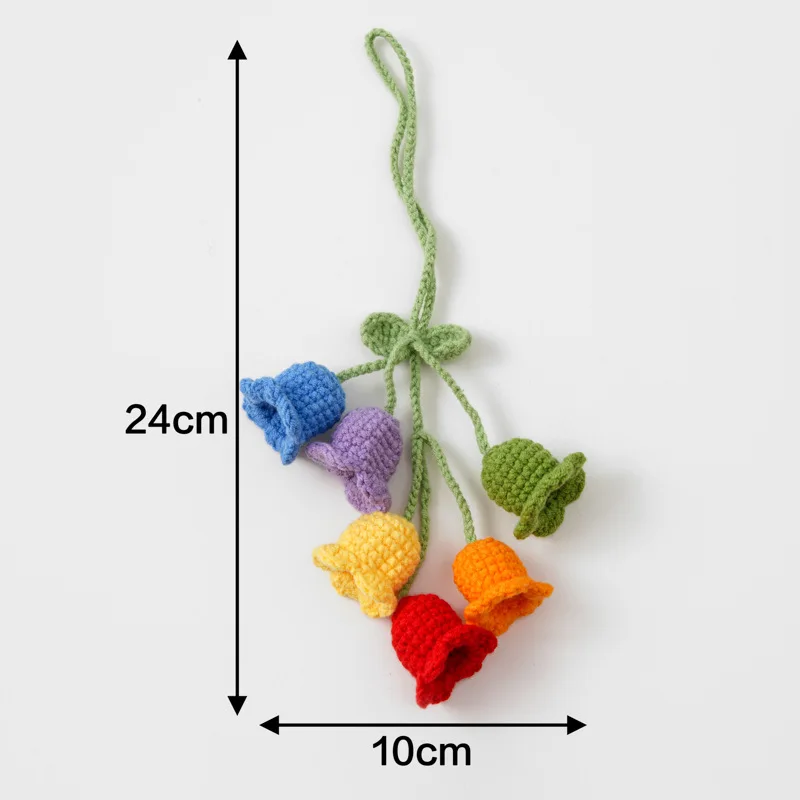 Crochet Rainbow Color Lily Pendant Hook Woven Creative Knitted Bag Decoration Gift  DIY Car Pendant One Leaf With 6 Flowers