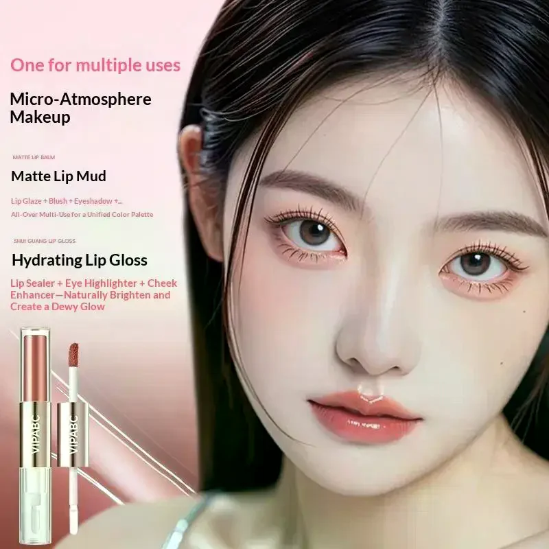 2 In 1 Double-End Matte Lip Gloss Transparent Moisturizing Lip Oil Glaze Shimmer Liquid Lipstick Glossy Mirror Shine
