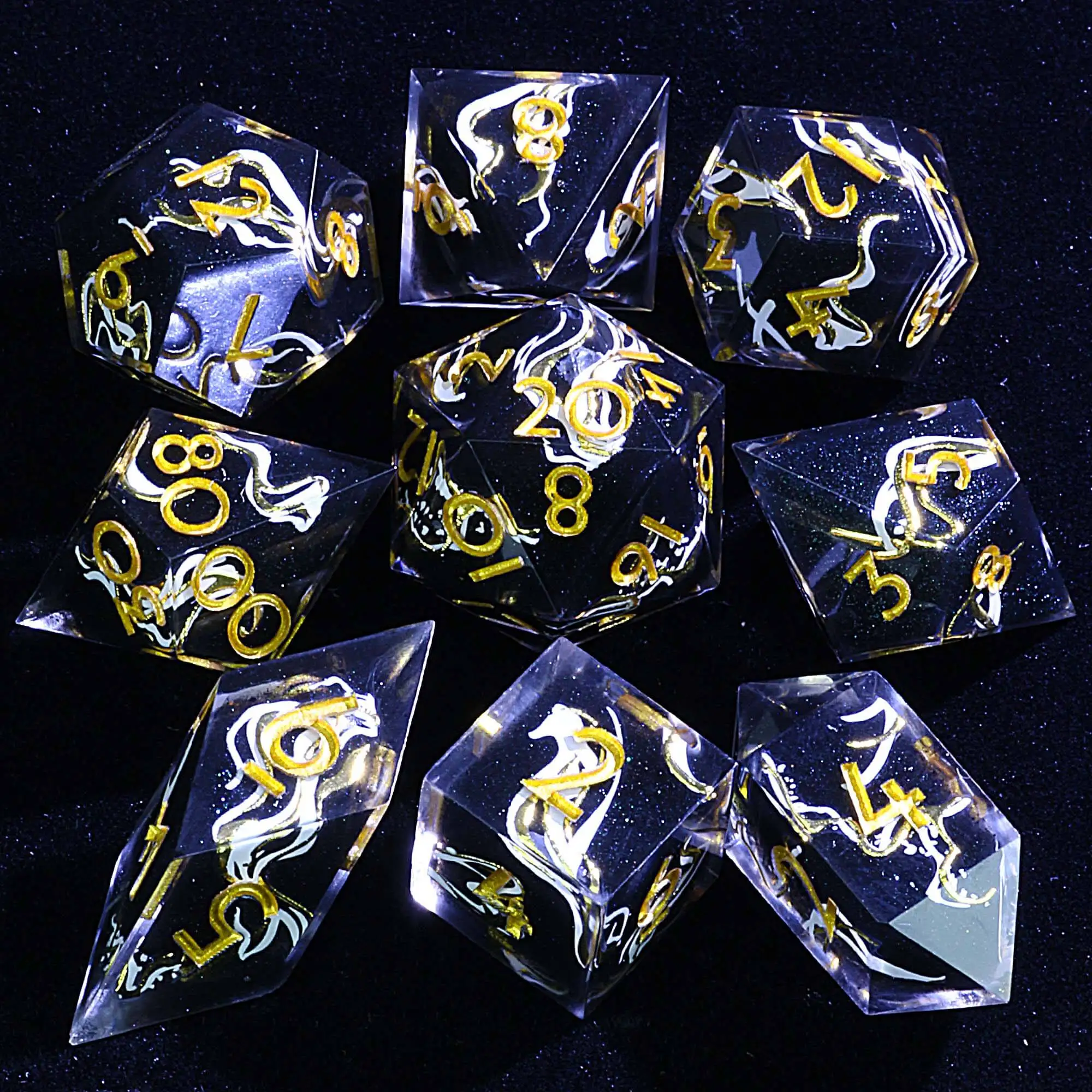 

Наборы из многогранной смолы DD, кости, обсидиан, лента, клятва