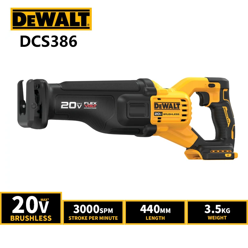 Сабельная пила DEWALT DCS386, 20 в, беспроводная бесщеточная режущая машина, перезаряжаемая литиевая батарея 3000SPM, электроинструменты FLEXVOLT