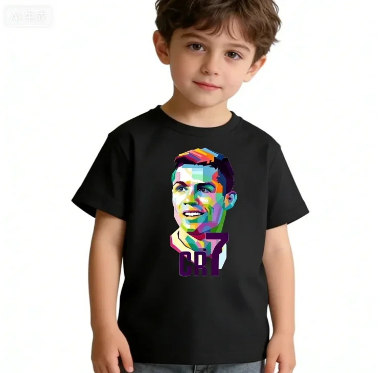 

Летняя детская футболка с изображением Роналду, модная уличная футболка для занятий спортом на открытом воздухе для мальчиков и девочек, мягкая, удобная, свободная и дышащая