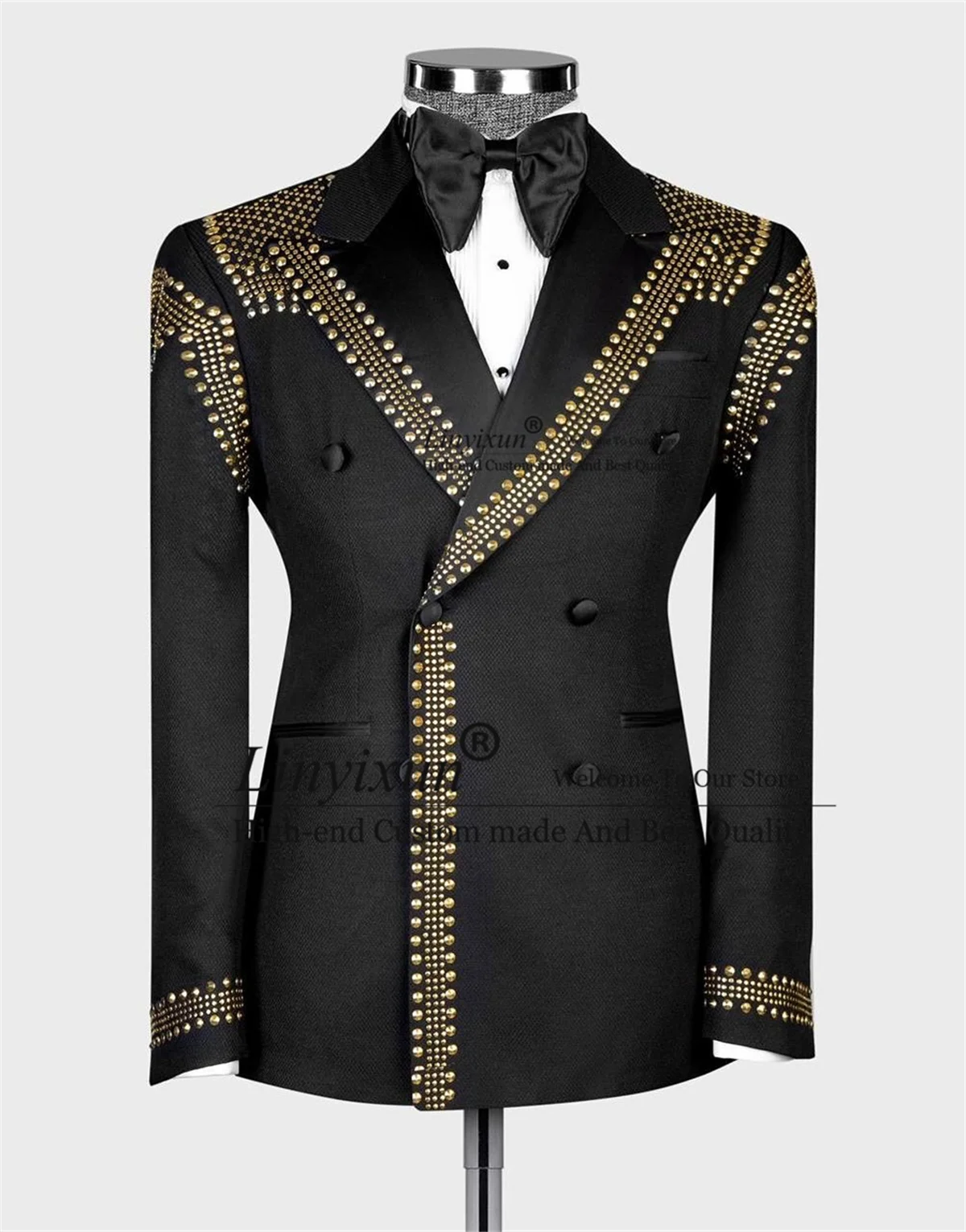 

Handmade Diamond Beaded Men Suits 2 Pieces Sets Groom Blazer Slim Fit Customized Wedding Party Double Breast trajes para hombre
