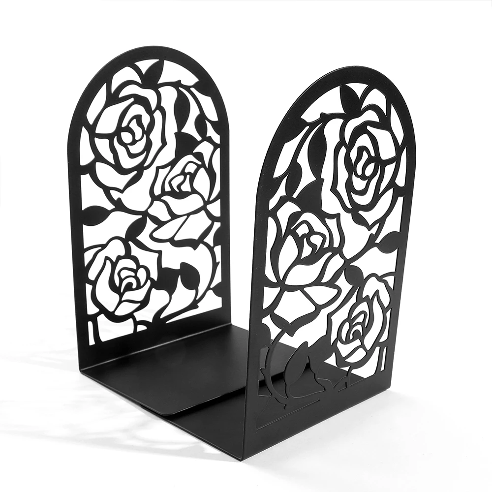 Sujetalibros Vintage Courtly Fashion Black Rose Flower para estante, Decro soporte de almacenamiento de libros, tapón de libros de Metal para mujer