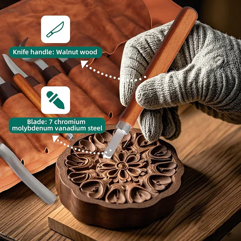 15Pcs Professional Wood Carving Kit For Beginners Woodcarving Tools Set with Polishing Compound For Whittling Sculpting DIY Art